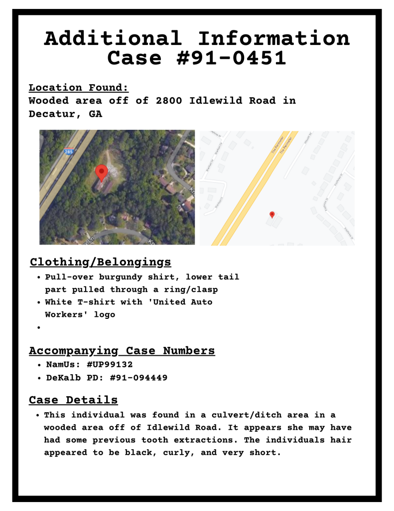 Unidentified Cases DeKalb County GA